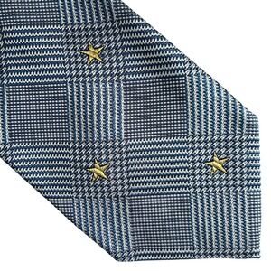 Paul Stuart Silk Tie Houndstooth Plaid Gold Stars Hand Made Italy Professor Sea